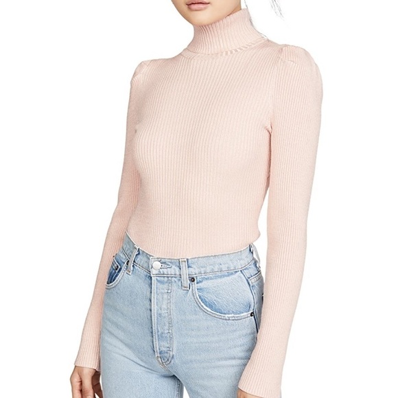 NWT 525 America Metallic Rib Puff Sleeve Sweater in Chalky Pink Size Large - Picture 1 of 13